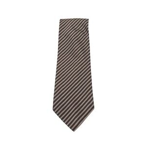 Harold Powell Mens Silk Tie Navy Blue Tan Diagonal Striped Made in Italy Classic